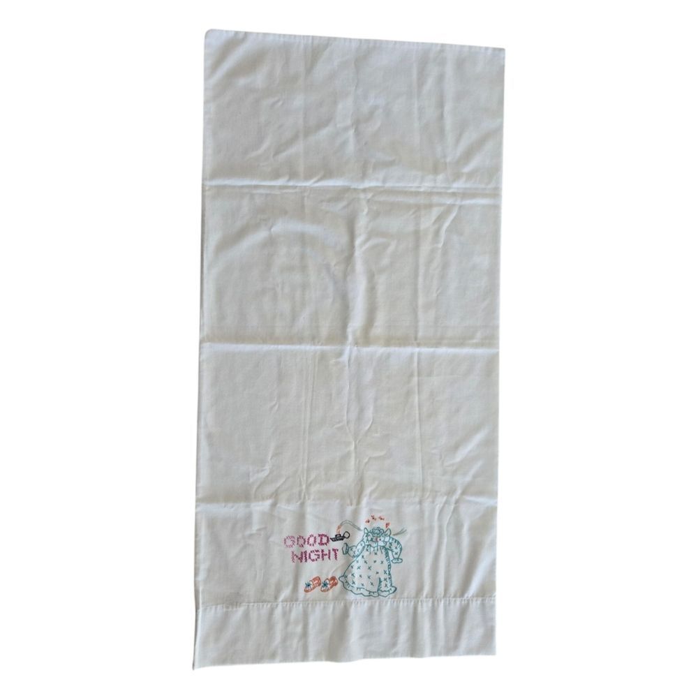 Vintage Pillowcase Stamped for Cross Stitch Embroidery Good Night Slippers Gown
